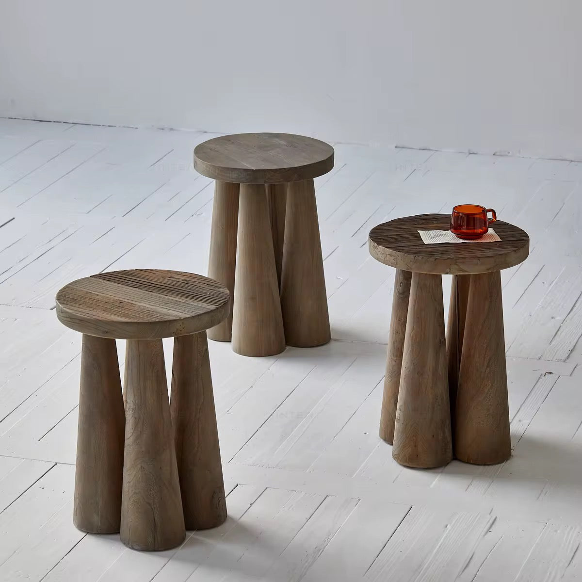 Drakon, Reclaimed Elm Stool in Natural Walnut Finish 15”D x 20”H