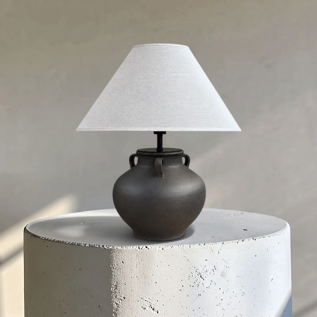 Cora, Ceramic Accent Table Lamp, Ivory Fabric Canopy 16.5" D x 19.7" H
