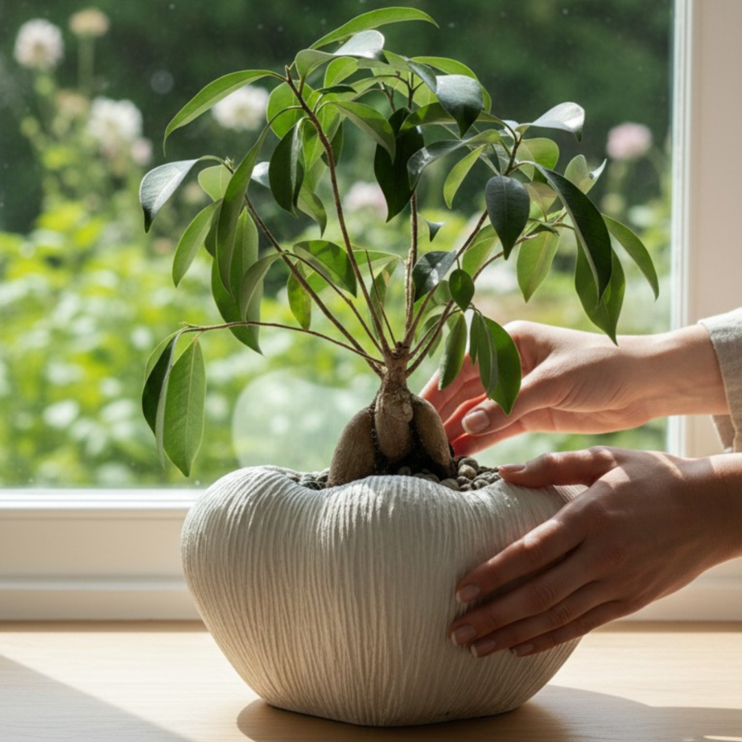 Zephyr Bowl, Artisan Cement Display Piece Hand-painted in White Dove, 9.8"D x 5.5"H