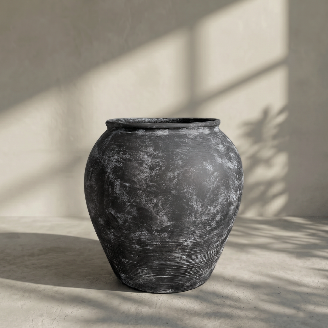 Cyprus XL,Fiber Clay Pot, Hand-painted in Weathered Black, 19.6"D x 19.6"H