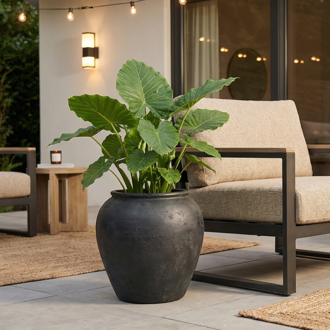 Cyprus XL,Fiber Clay Pot, Hand-painted in Weathered Black, 19.6"D x 19.6"H