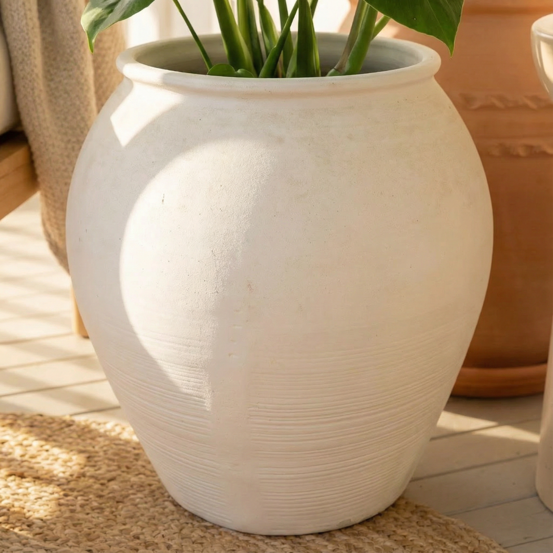 Cyprus XL, Fiber Clay Pot, Hand-painted in Clamshell, 19.6"D x 19.6"H