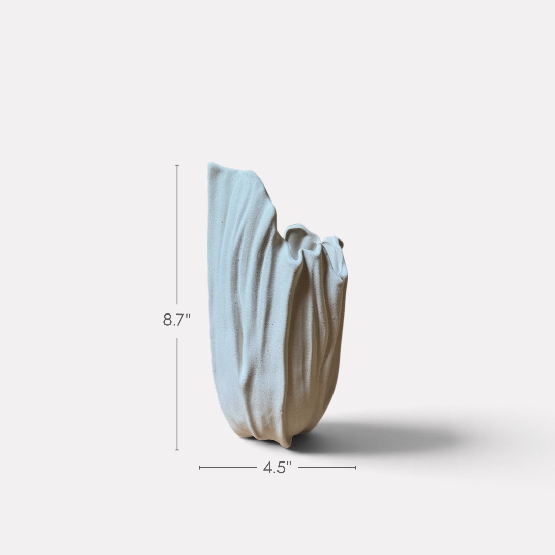 Lunaria Ivory Ceramic Sculptural Vase, 4.9"L x 4.5"W x 8.7"H
