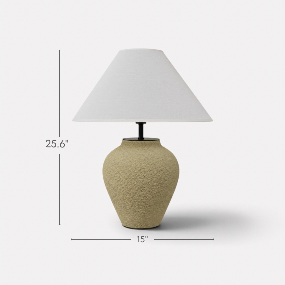 Myra, Textured Ceramic Base with Glow Hemp Blend Shade, 15" D x 25.6" H
