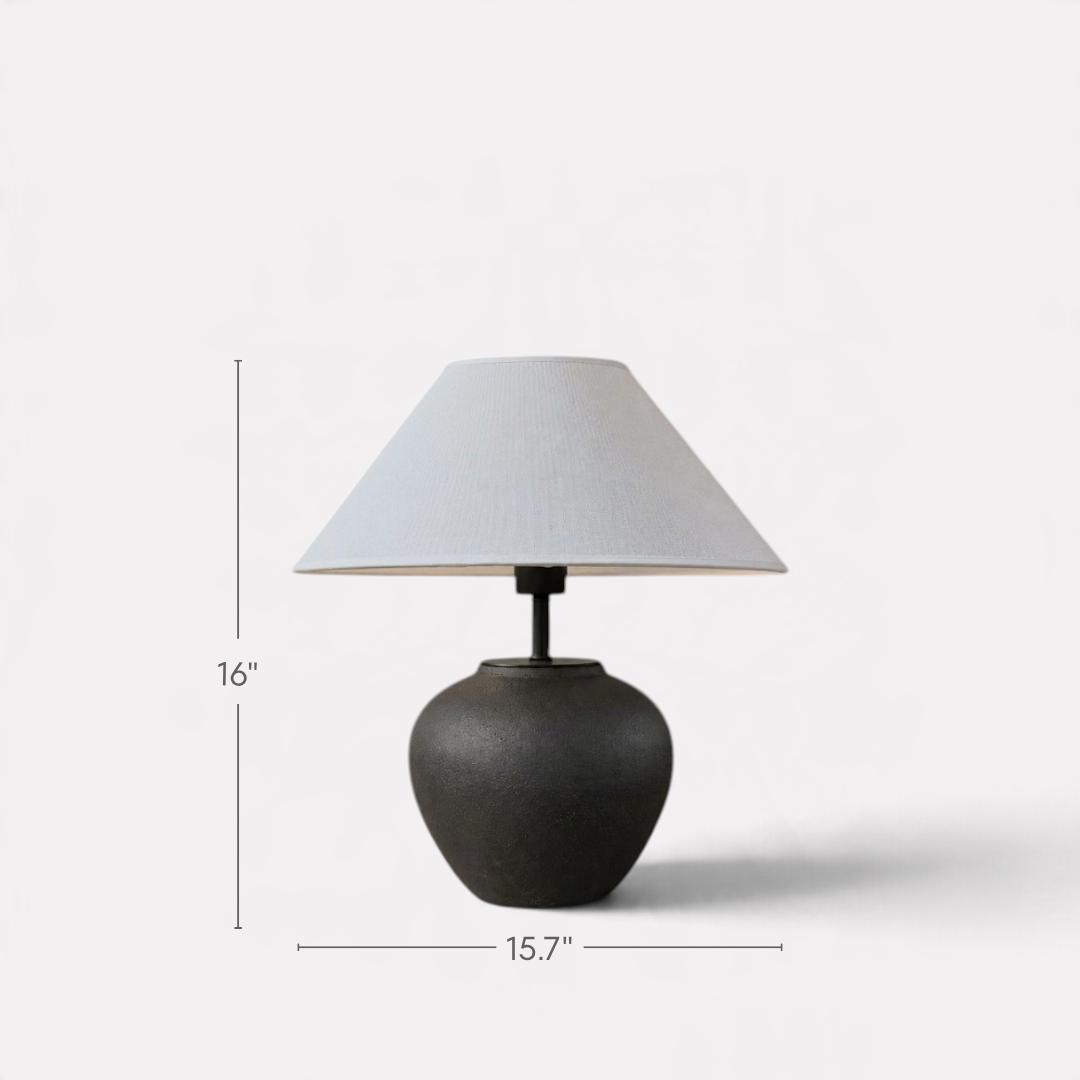 Lumora, Matte Ceramic Lamp, Noir Haven Silhouette with a Textured Fabric Shade 15.7"D x 16"H