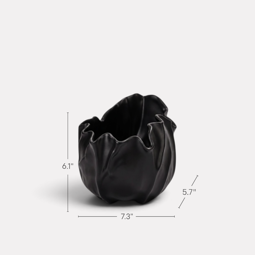 Theia, Black Ceramic Sculptural Vase, 7.3"L x 5.7"W x 6.1"H