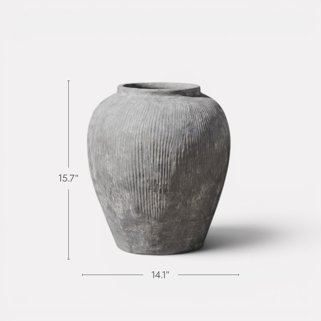 Pompeii Terranova, Fiber Clay Vessel in Aged Gray 15"D x 16"H