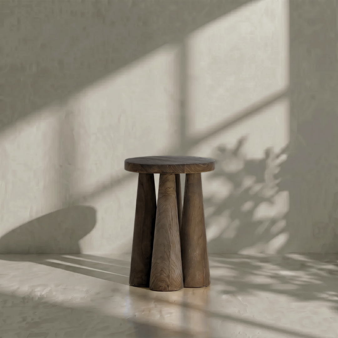 Drakon, Reclaimed Elm Stool in Natural Walnut Finish 15”D x 20”H