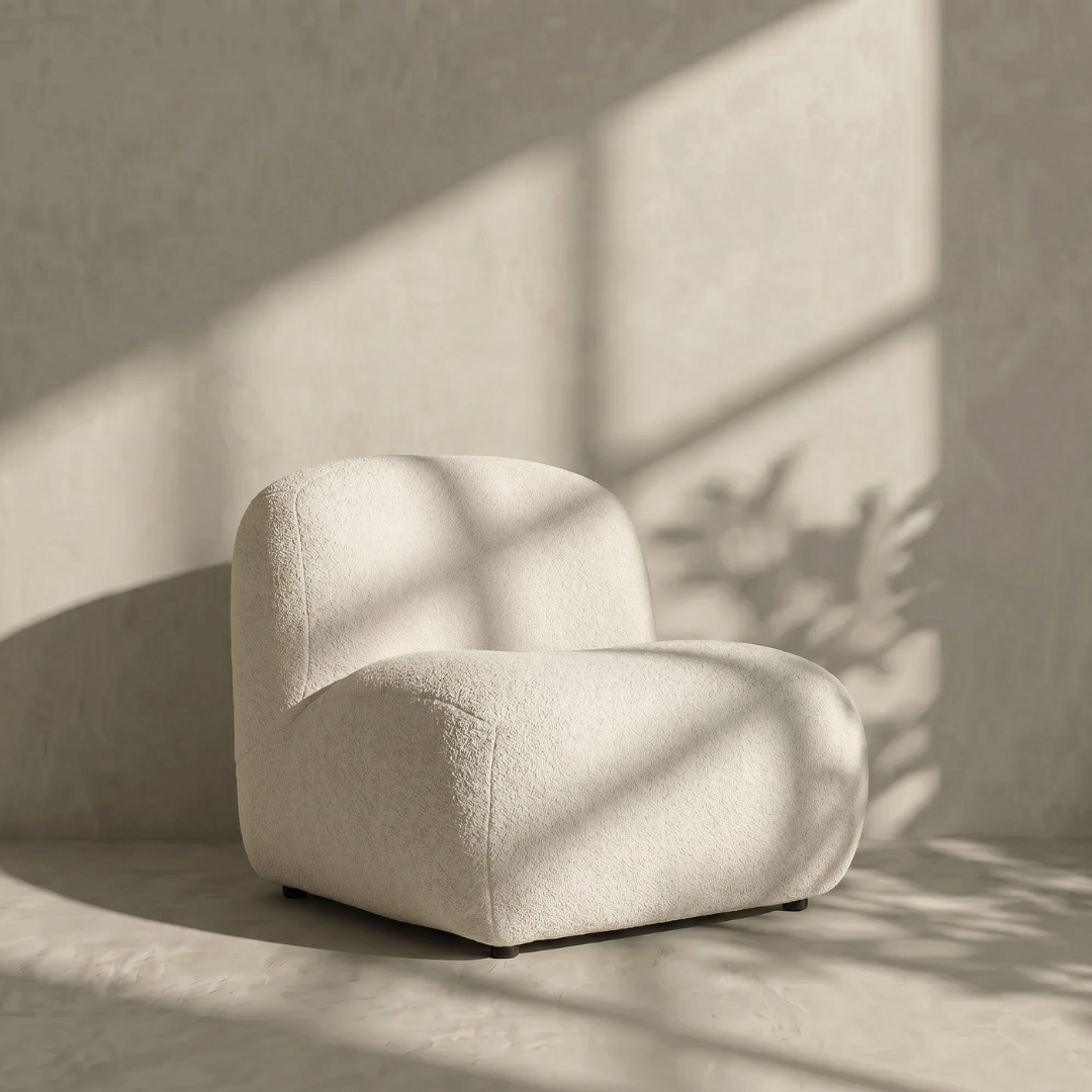 Elyndra, Luxe Oversized Sofa Lounge Chair in Creamy White Boucle, 33”L x 40”W x 30”H