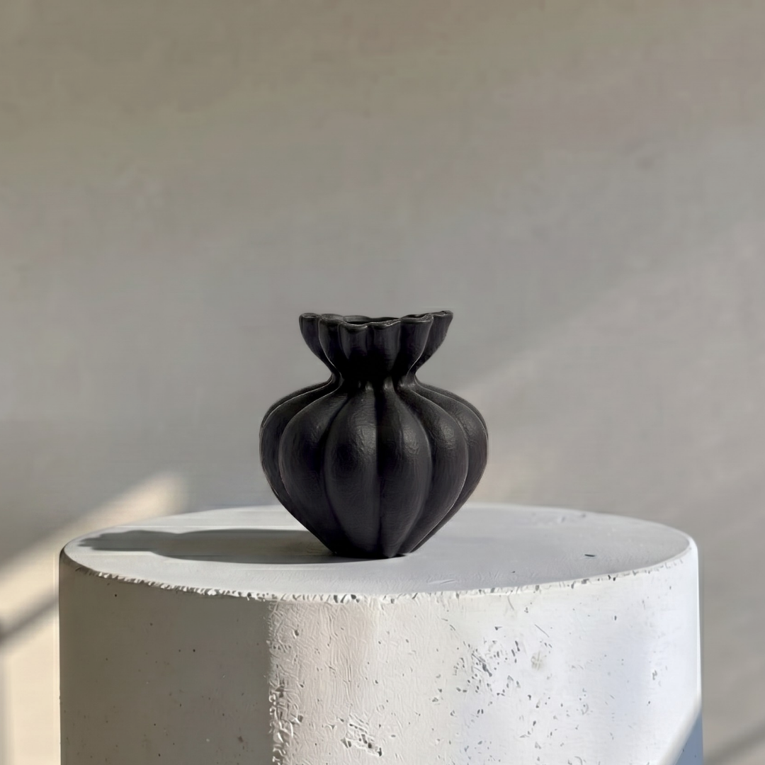 Ember Terra Vase Hand-painted in Jet Black, 8.6"D x 8.6"H