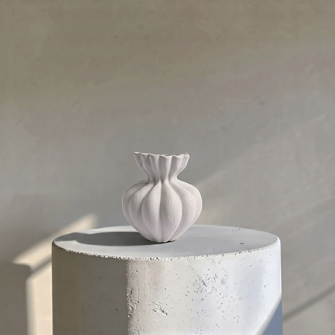 Ember Terracotta Vase, Hand-painted in White Dove, 8.6"D x 8.6"H