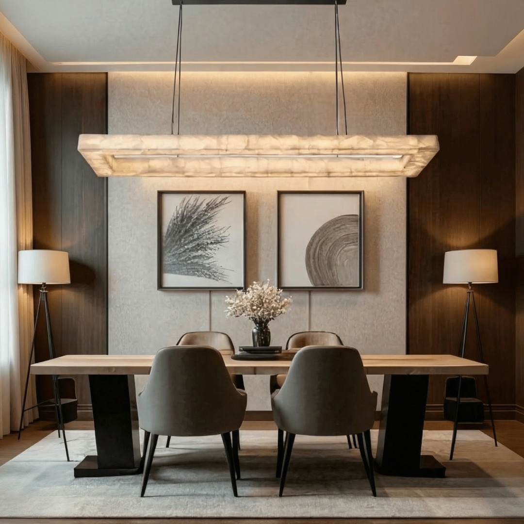 Eudora Alabaster Stone, Large Rectangular Custom Chandelier