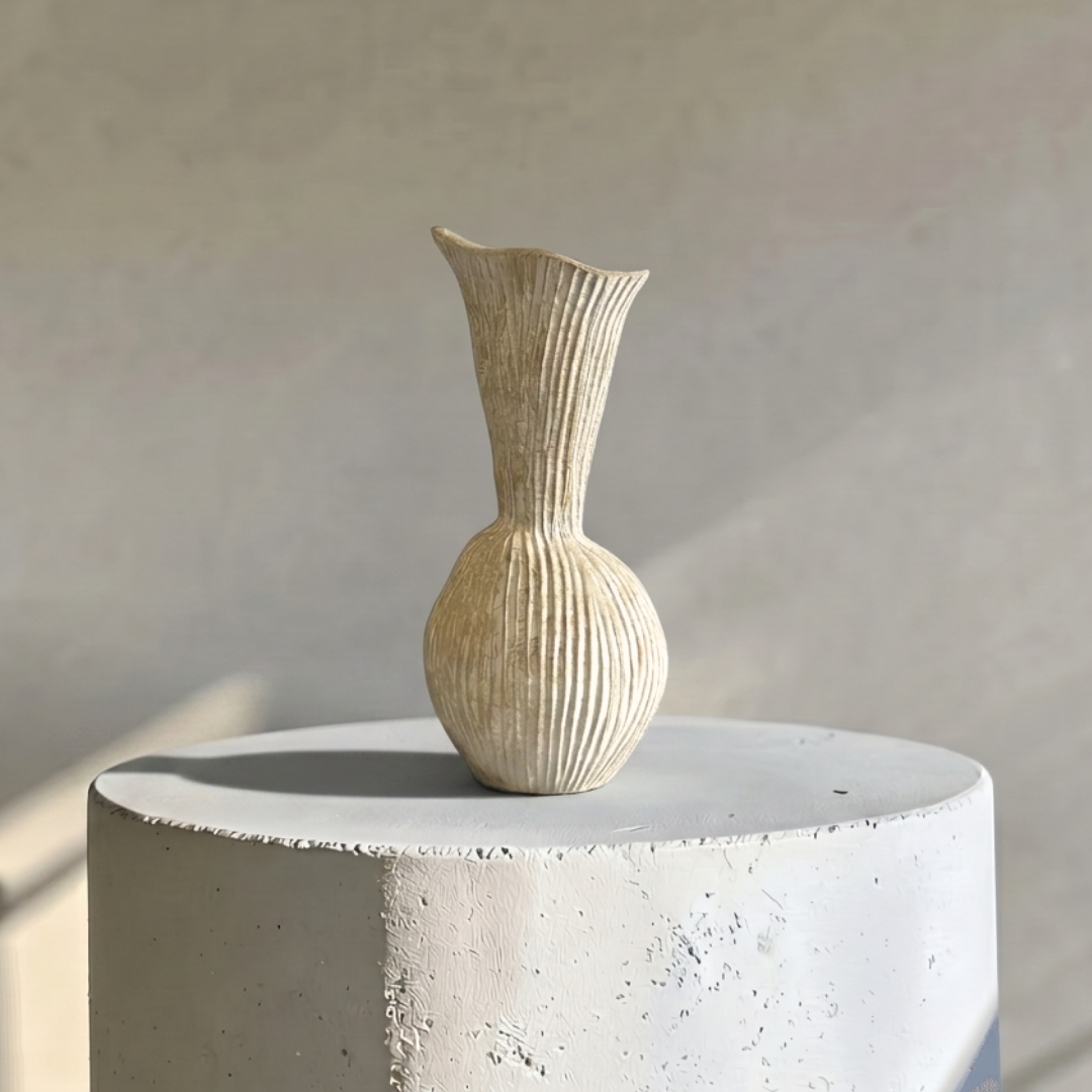 Everly Terracotta Vase Hand-painted in Sandwashed Ivory 4.7"D x 10.6"H