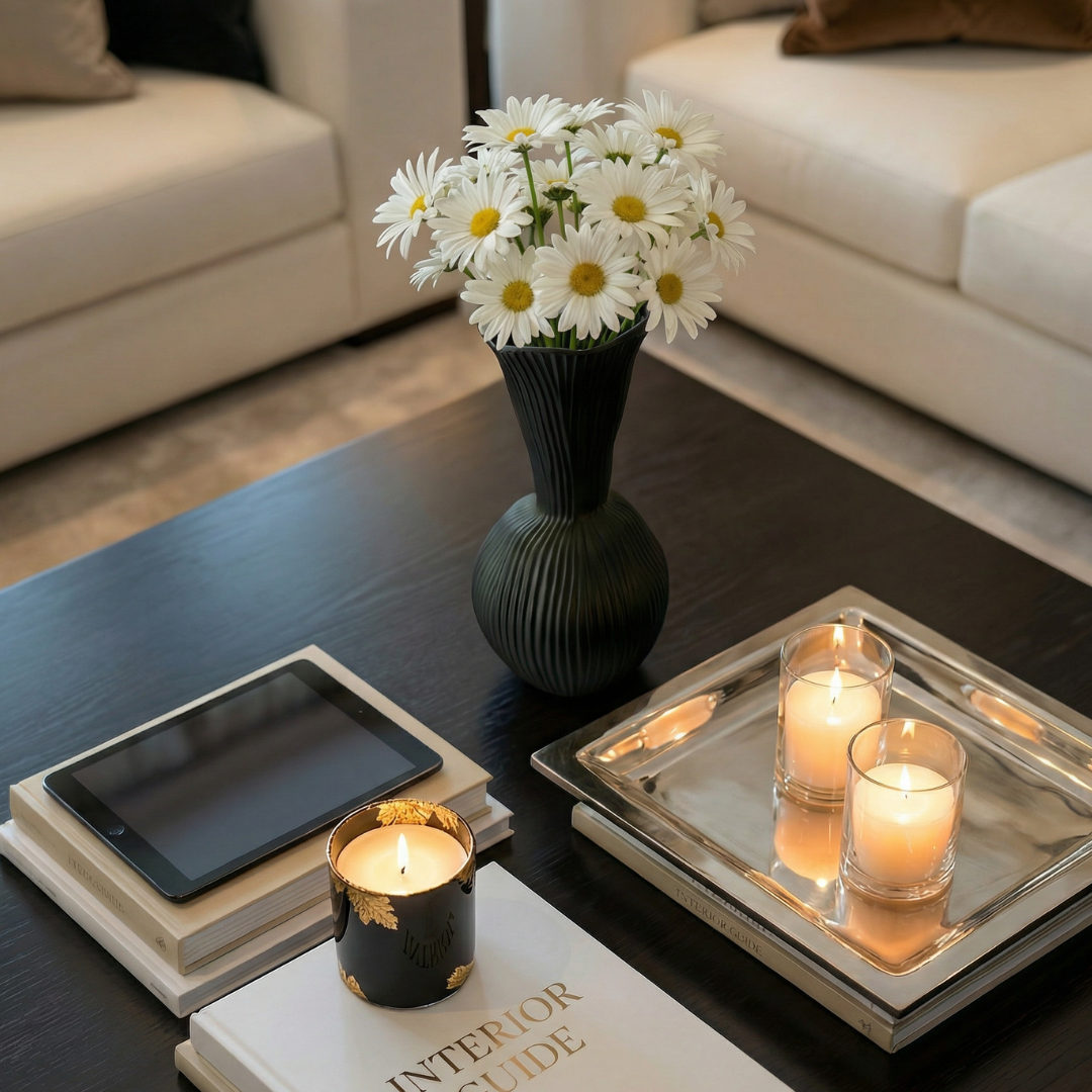 Everly Terracotta Vase, Hand-painted in Jet Black 4.7"D x 10.6" H