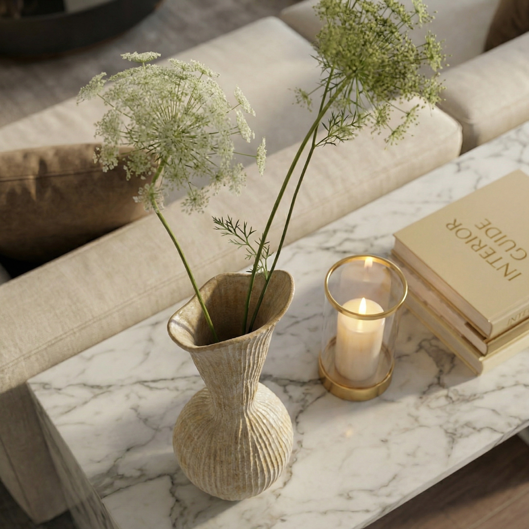 Everly Terracotta Vase Hand-painted in Sandwashed Ivory 4.7"D x 10.6"H