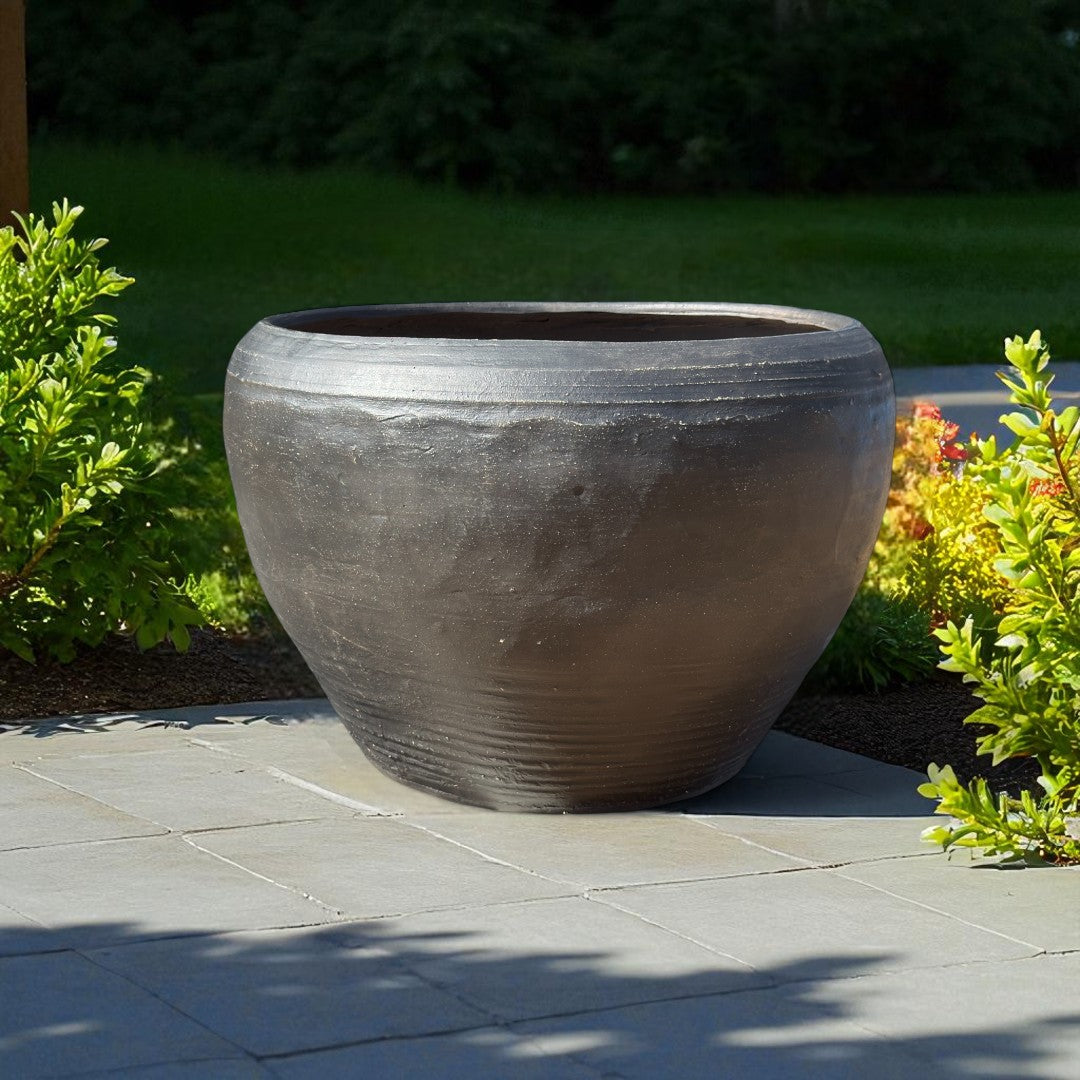 Titan Fiber Clay Pot, Hand-painted in Aged Black, 28.3"D x 17"H