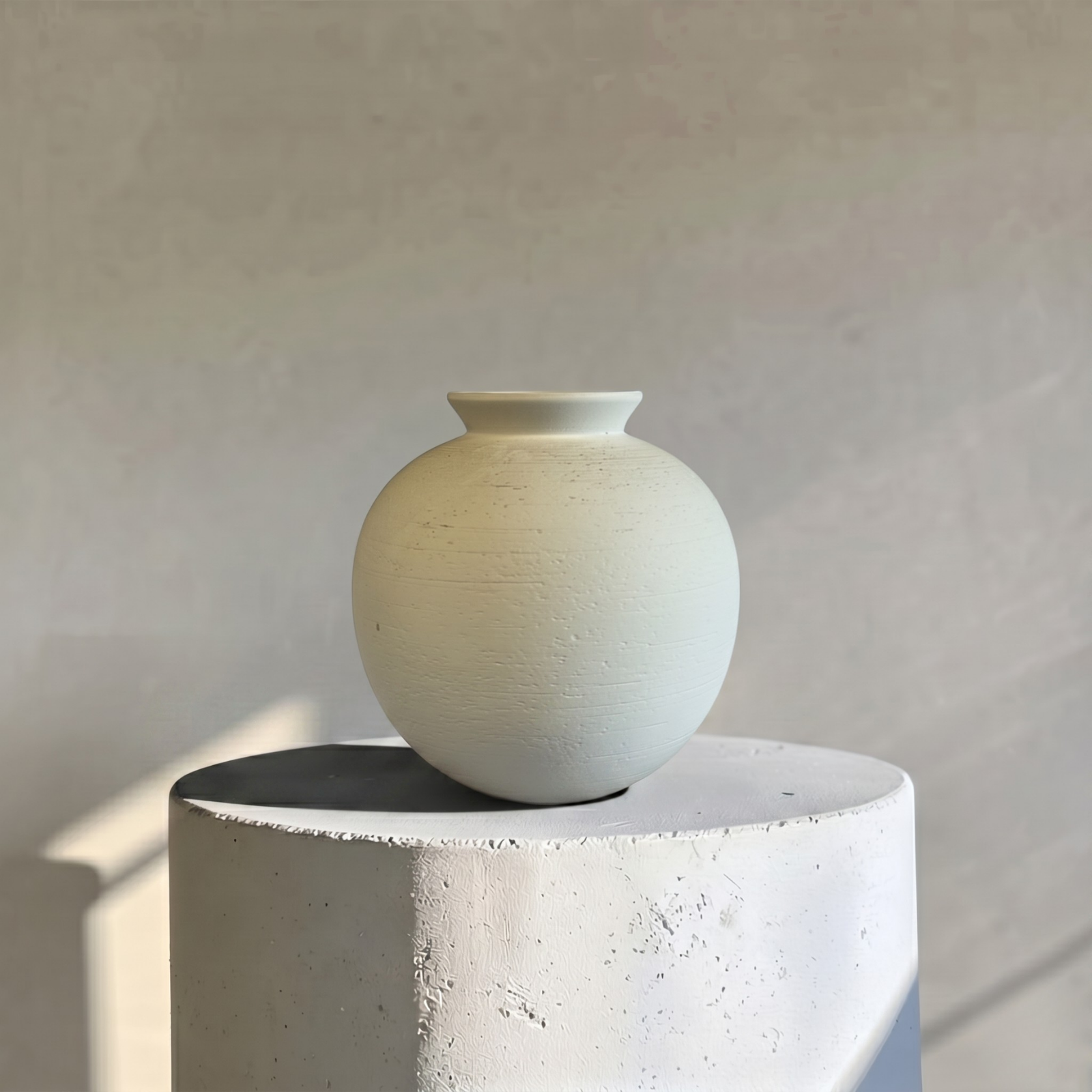 Relic, Terracotta Vessel, Hand-painted in White, 10.2" D x 10.6" H