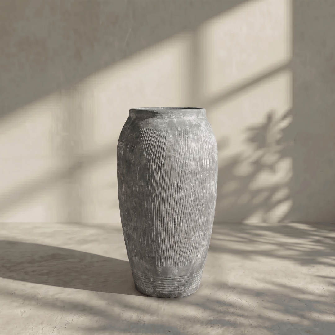 Pompeii Colossus, Fiber Clay Vessel in Aged Gray 11"D x 20"H