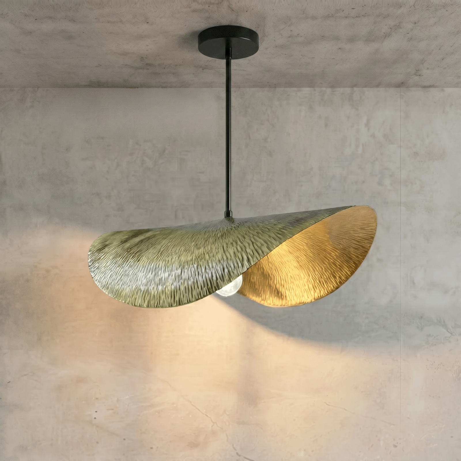 Vivienne, Hammered Brass Pendant, Textured Elegance with a Parisian Chapeau-Inspired Shade