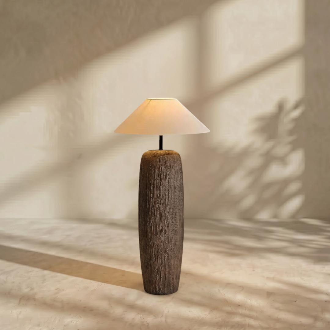 Solenna, Sculpted Ceramic Base with Luxe Woven Fabric Shade, 21.7" D x 43.3" H