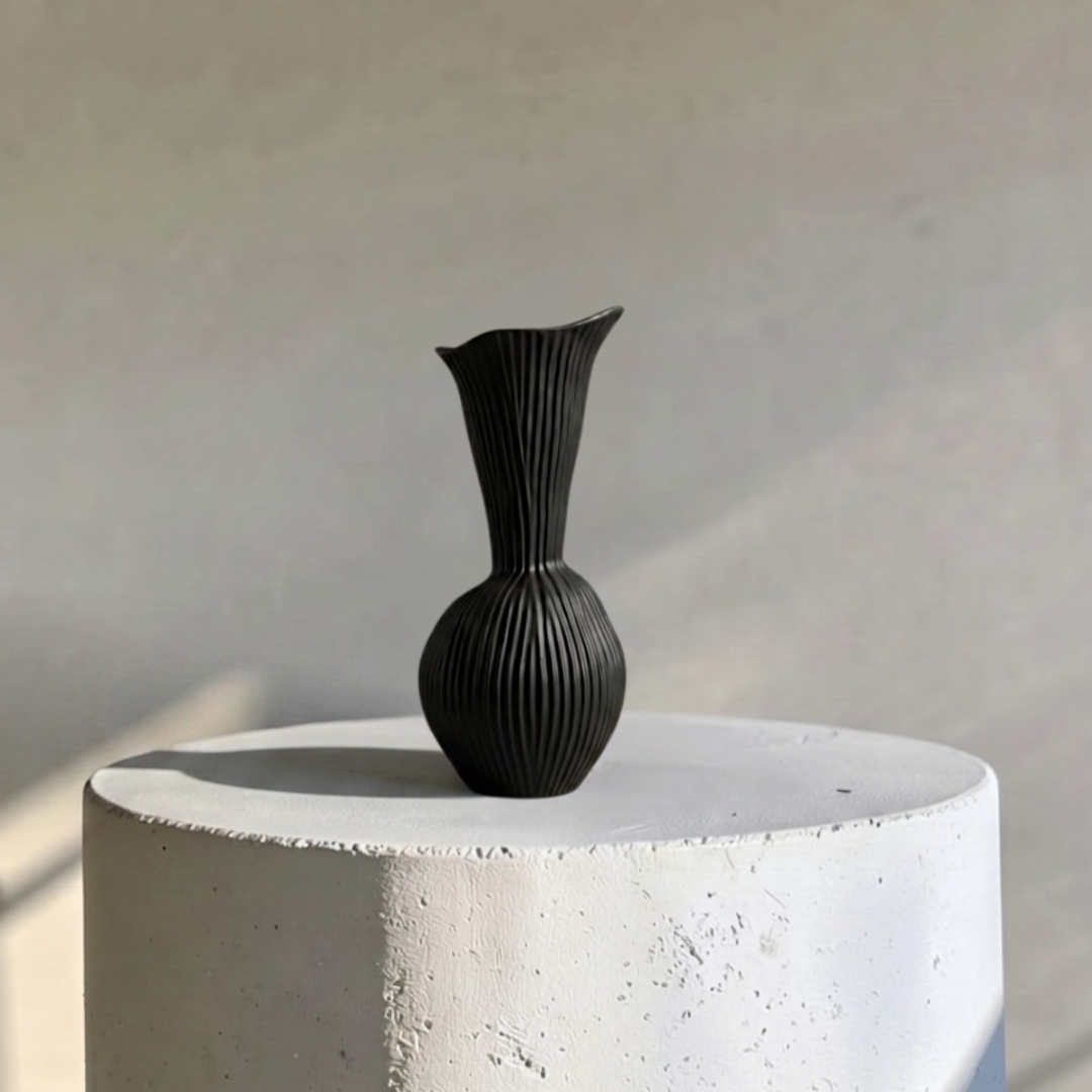 Everly Terracotta Vase, Hand-painted in Jet Black 4.7"D x 10.6" H