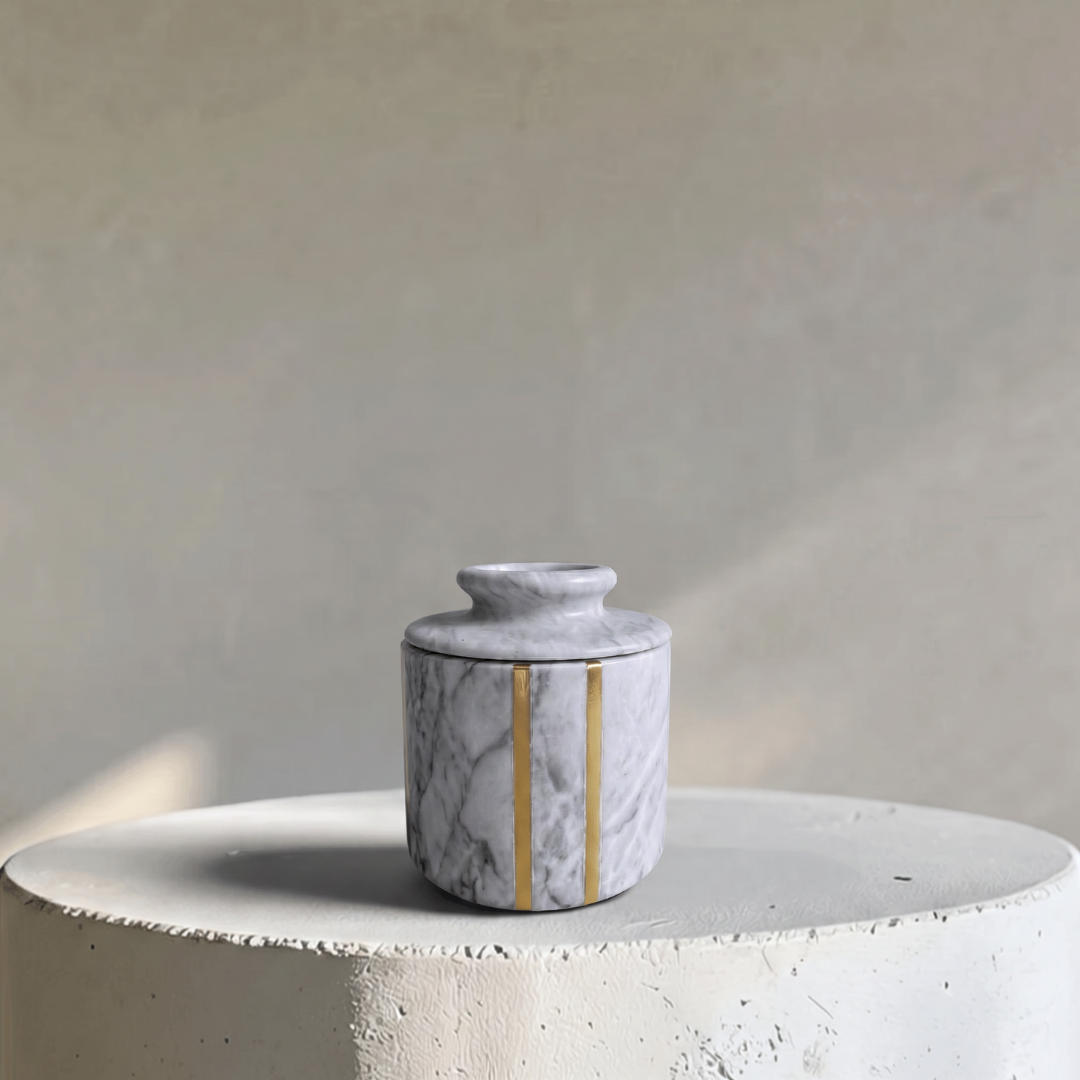 Seraphina Marble Butter Jar, 4"D x 4.5"H