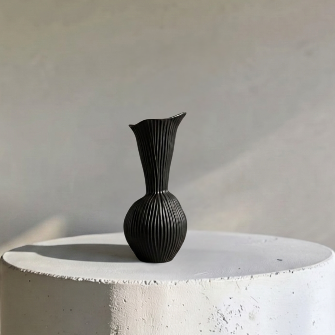 Everly Terracotta Vase, Hand-painted in Jet Black 4.7"D x 10.6" H