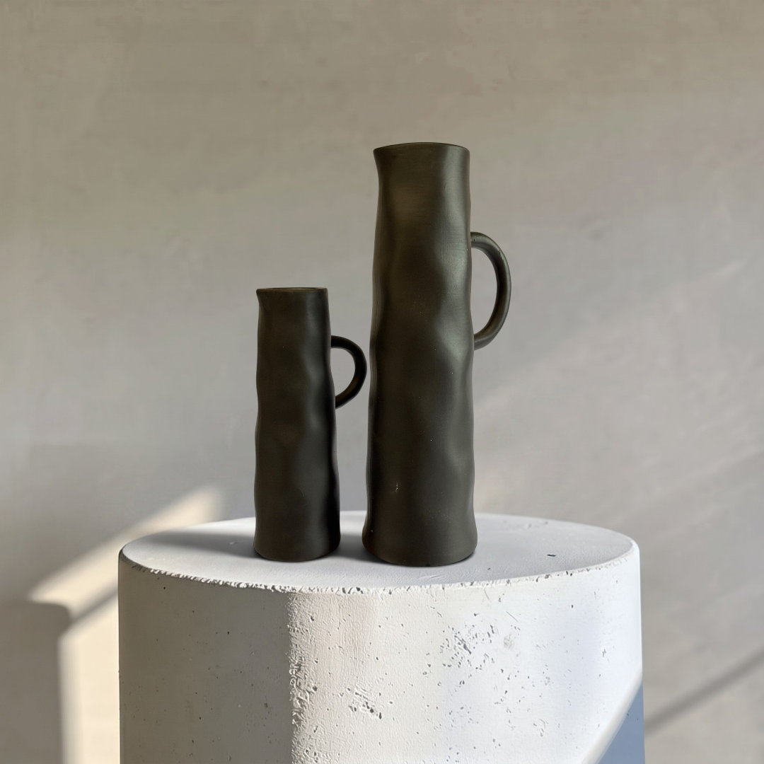 Savannah Pitcher-Style, Terracotta Vessel, Handpainted in Jet Black