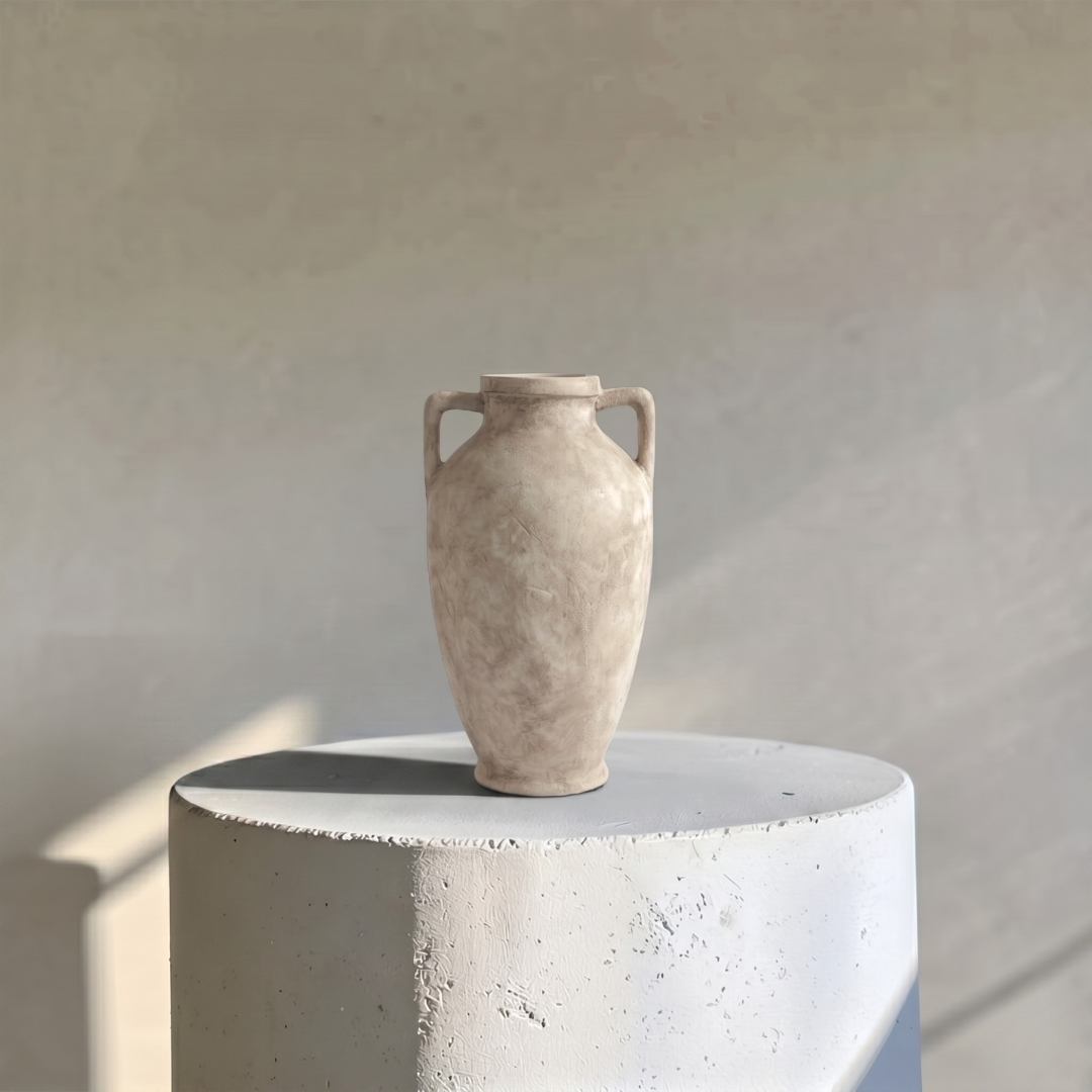 Hearth Terracotta Pot with Handles, Hand-Painted in Aged White, 6.9"D X 12.6"H