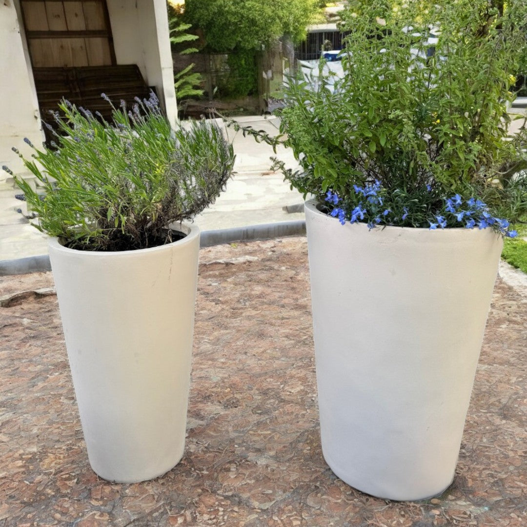 Small Tahiti Fiber Clay Planter, Hand-painted in White Dove, 12.2"D x 20"H