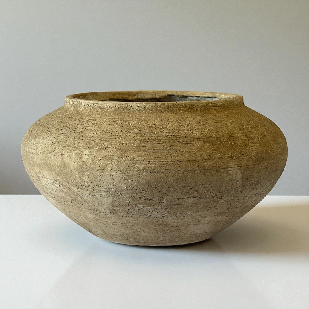 Milan, Terracotta Vessel, Handpainted in Aged Gray, 12.5"D x 6.2"H
