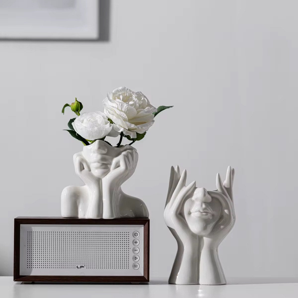 Calista Modern Lady Head Ceramic Vase, 4.4"L x 7.2"H