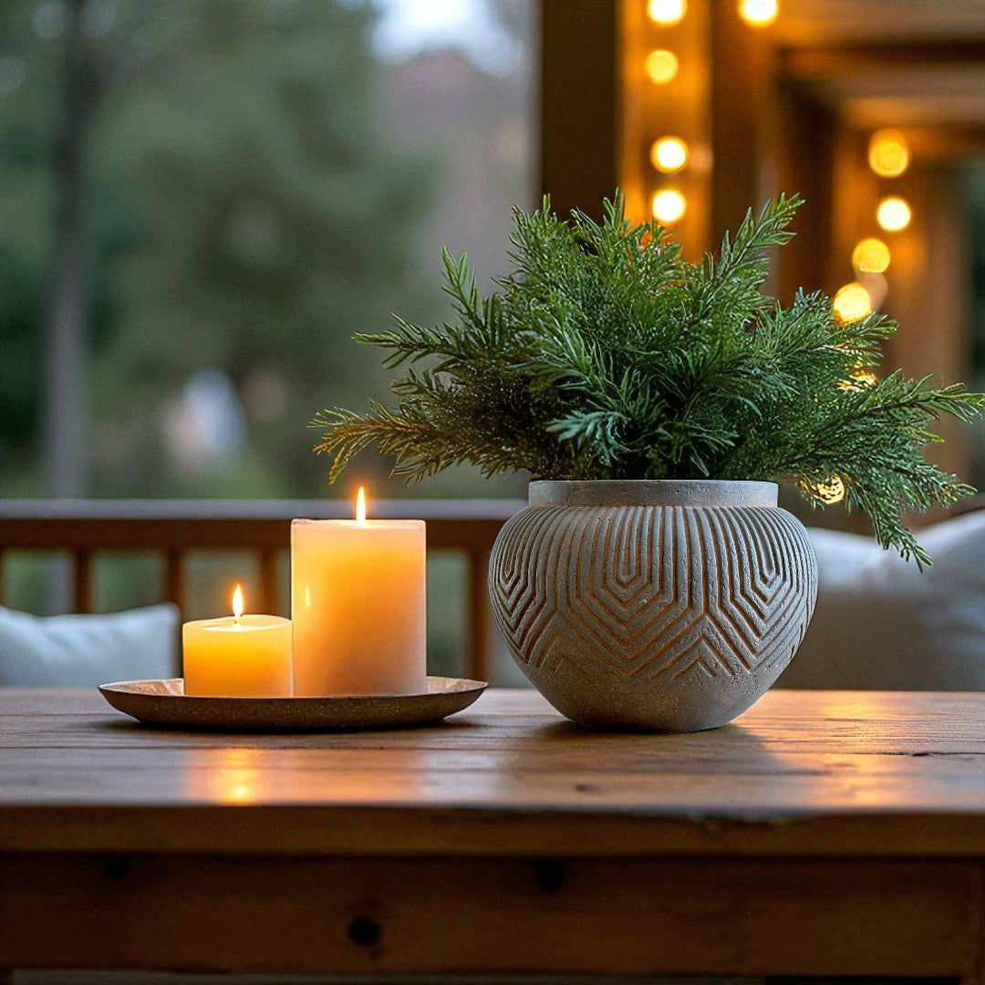 Linden Concrete Vessel in Natural Sandstone, 8"D X 6"H