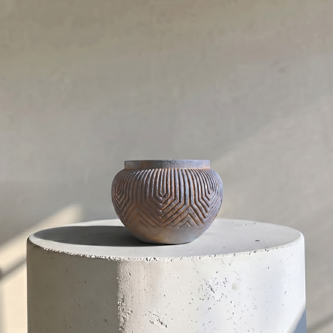 Linden Concrete Vessel in Rustic Umber, 8"D X 6"H