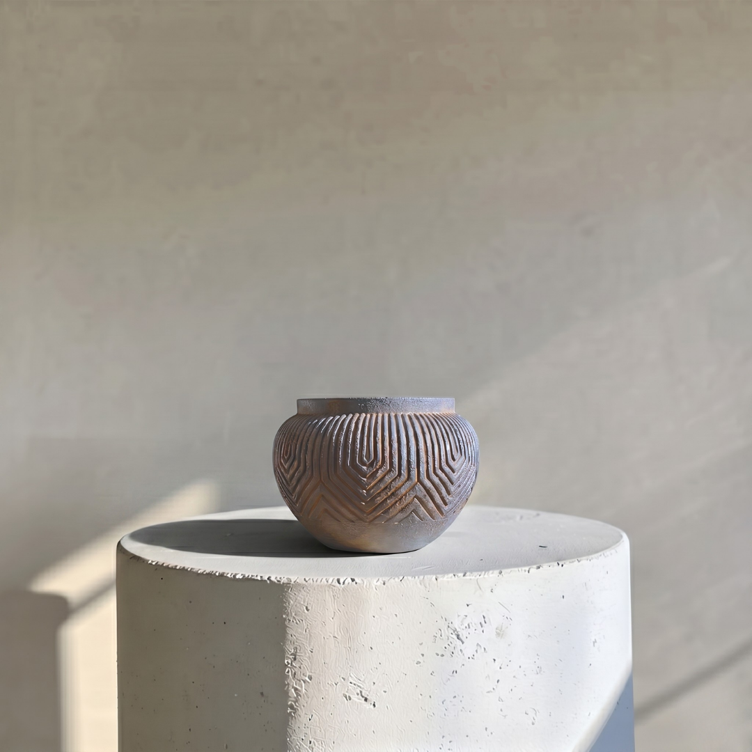 Linden Concrete Vessel in Rustic Umber, 8"D X 6"H