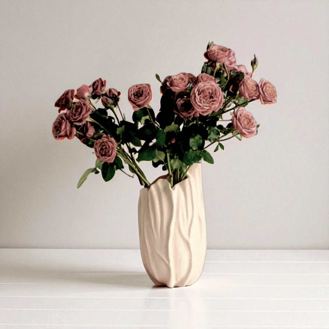 Lunaria Ivory Ceramic Sculptural Vase, 4.9"L x 4.5"W x 8.7"H.