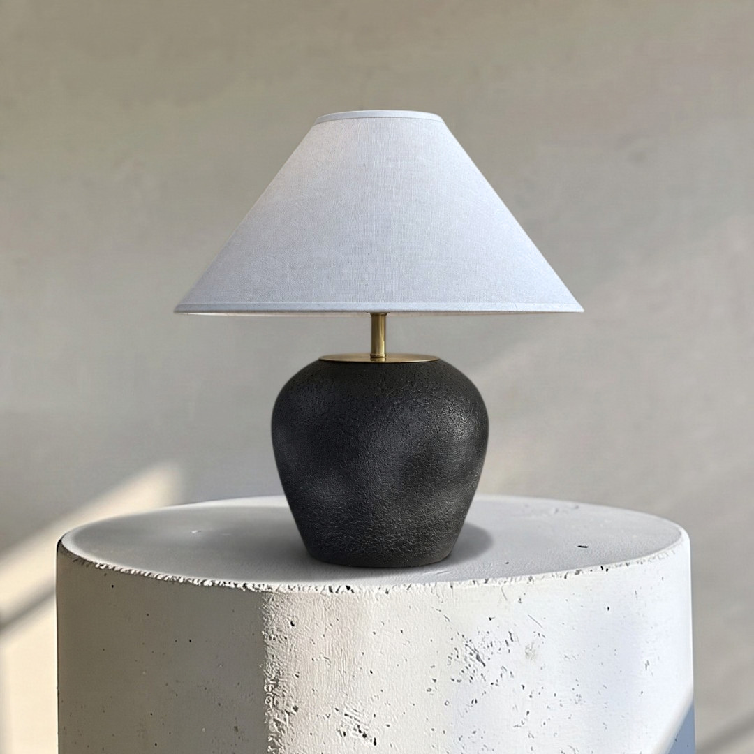 Lythra, Textured Stone-Inspired Base with Elegant Conical Shade, 16.5" D x 19.7" H
