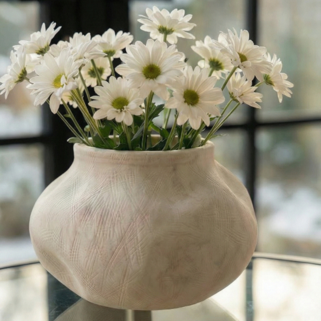 Medina, Terracotta Planter, Hand-painted in Antique White, 8.6"D x 5.7"H