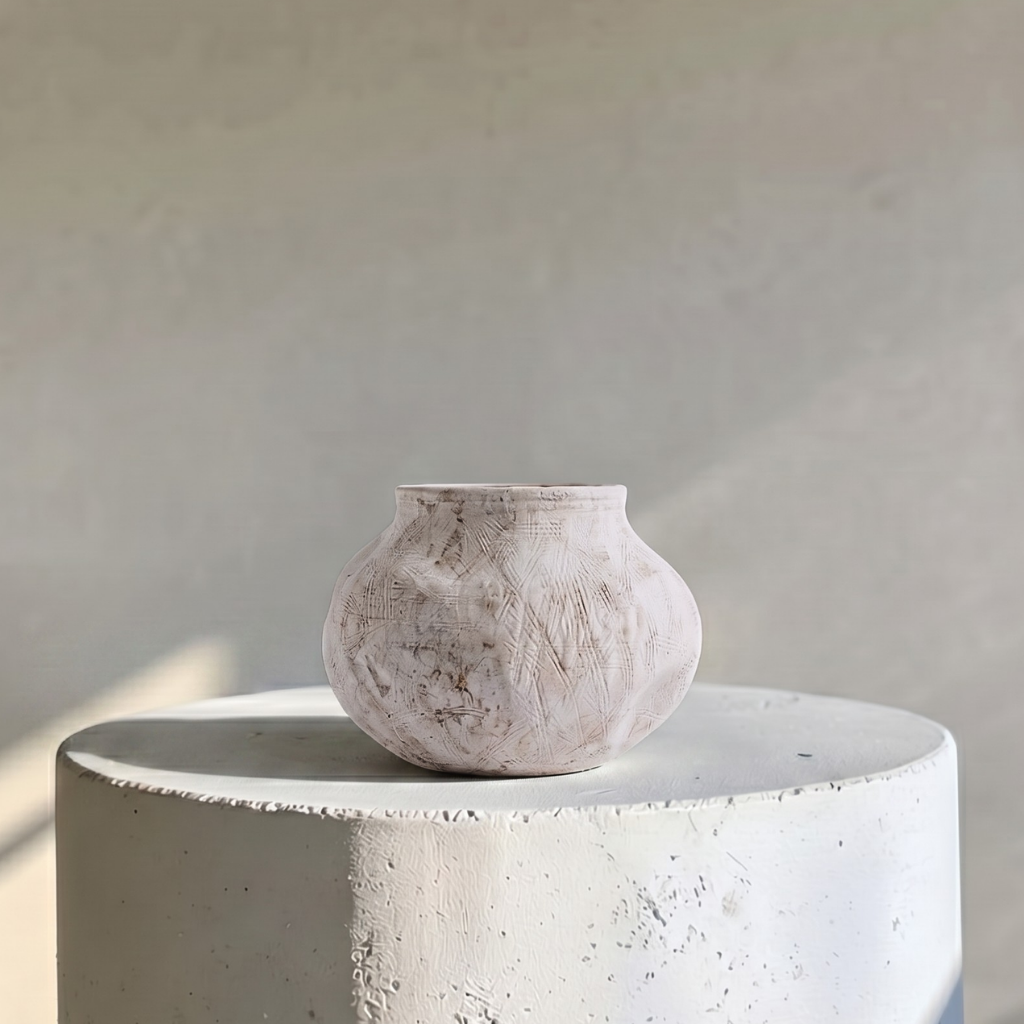 Medina, Terracotta Planter, Hand-painted in Antique White, 8.6"D x 5.7"H