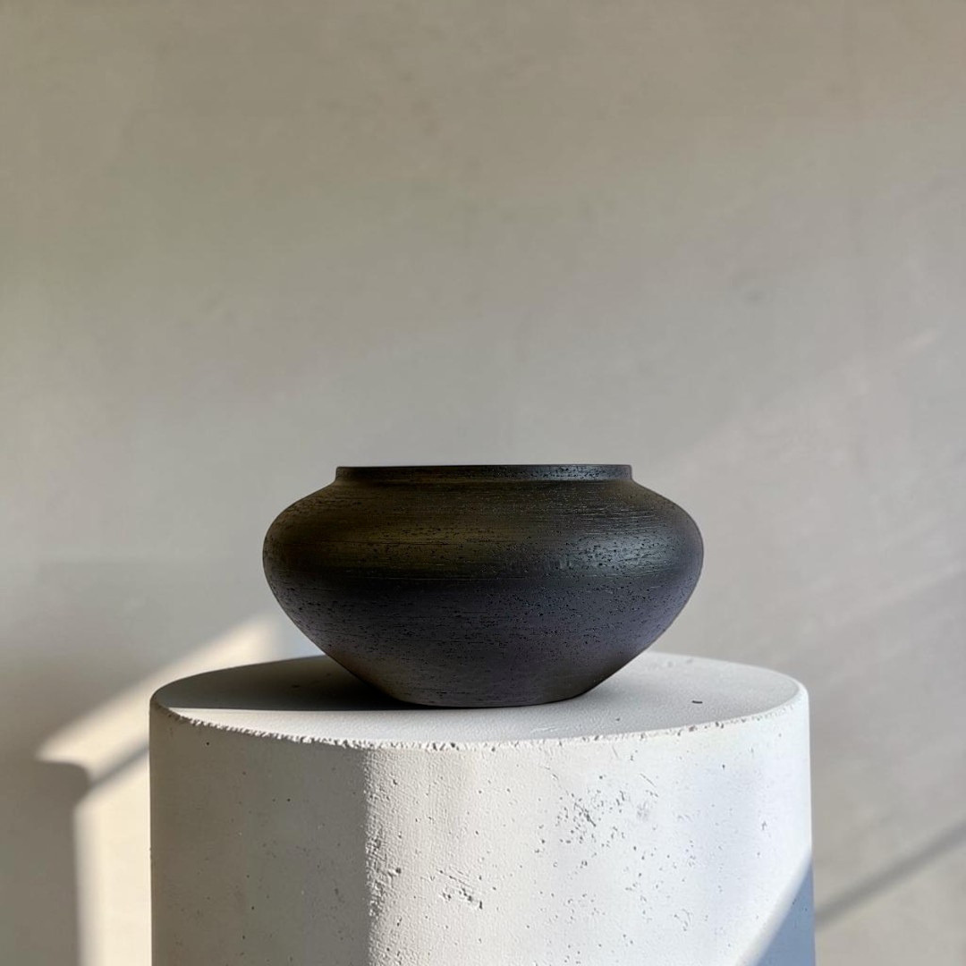 Milan, Terracotta Vessel, Handpainted in Jet Black, 12.5"D x 6.2"H