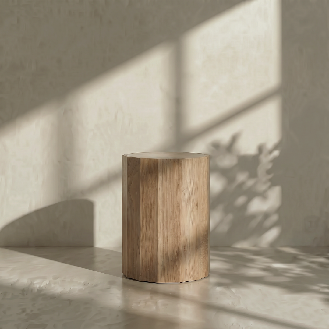 Myros, Oak Side Table in Sandy Grey Finish, 14”D x 18”H