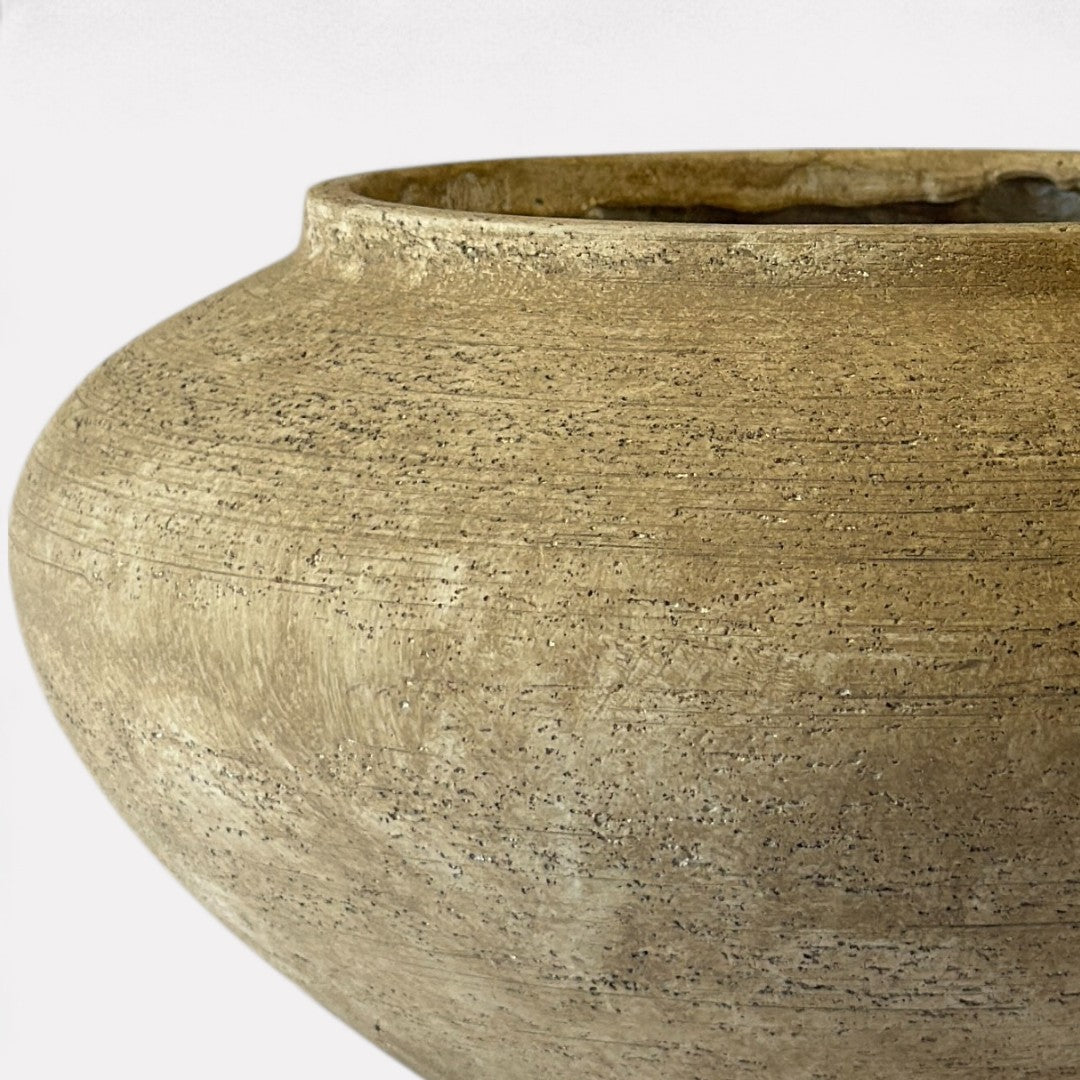 Milan, Terracotta Vessel, Handpainted in Aged Gray, 12.5"D x 6.2"H