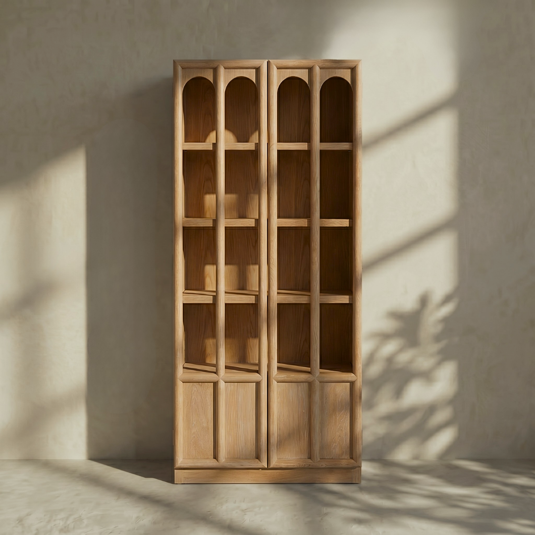 Oakmere, Oak Display Cabinet in Finished in a Warm Ash Finish, 32”L x 16”W x 71”H