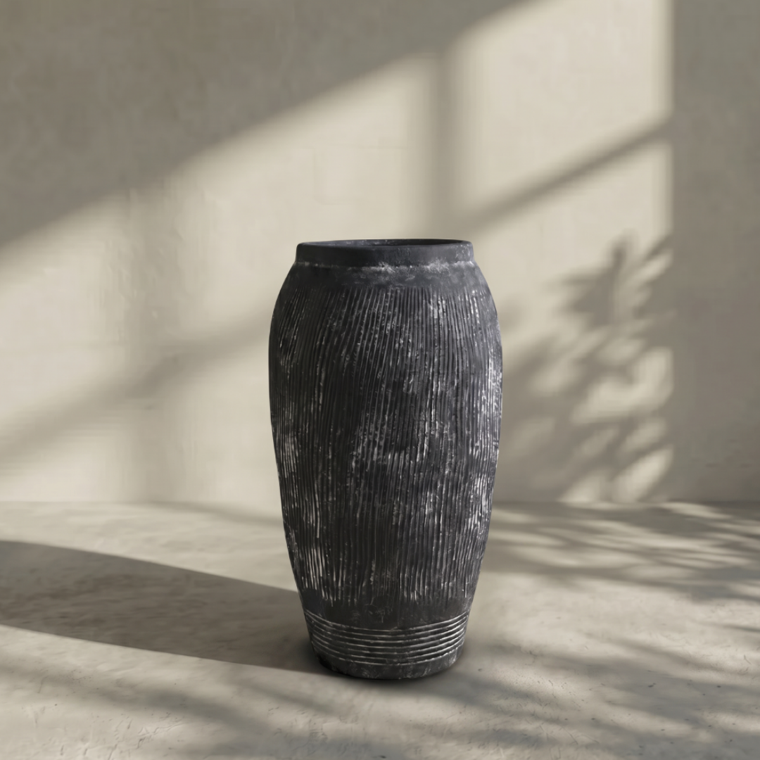 Pompeii Colossus, Fiber Clay Vessel in Weathered Black 11"D x 20"H