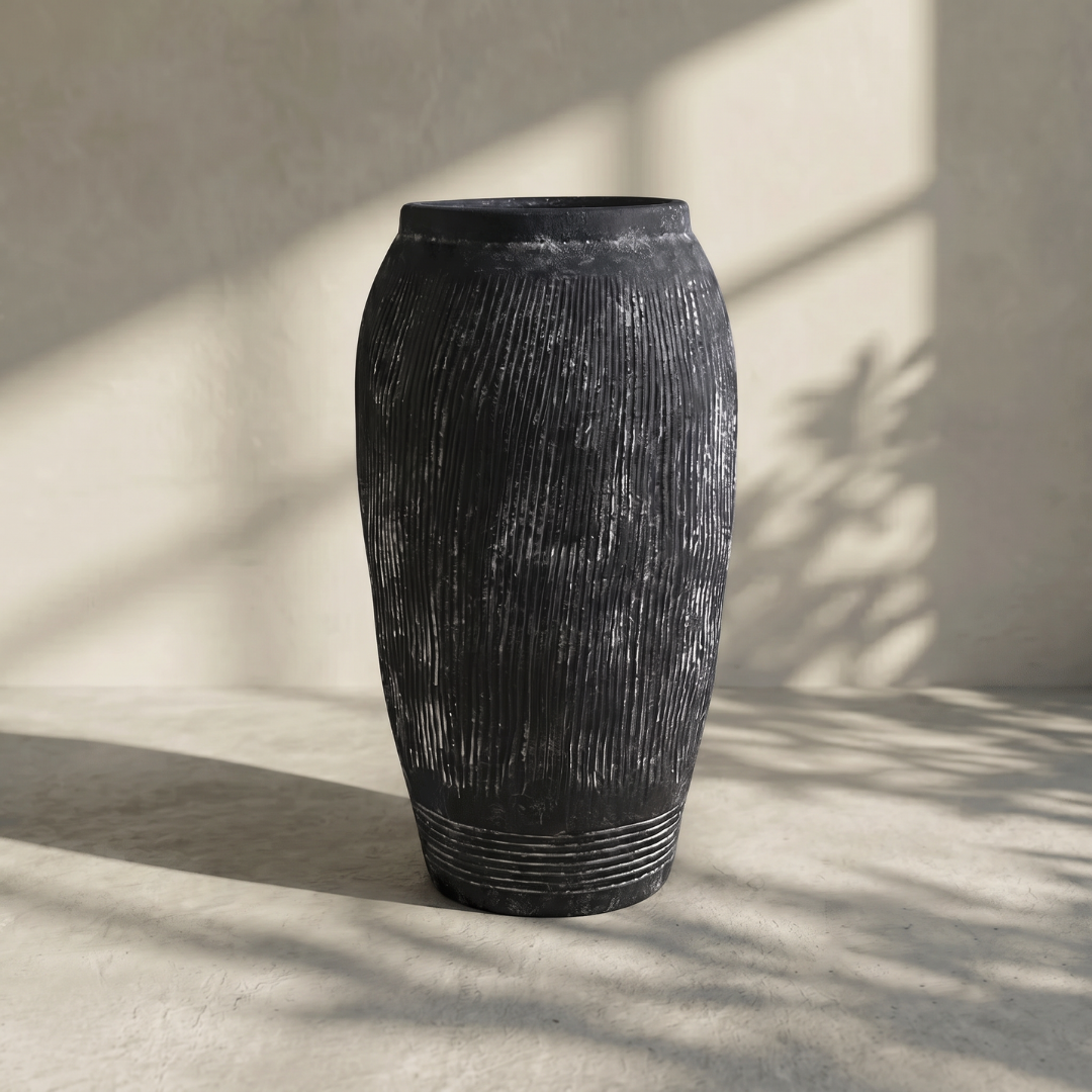 Pompeii Colossus, Fiber Clay Vessel in Weathered Black 11"D x 20"H