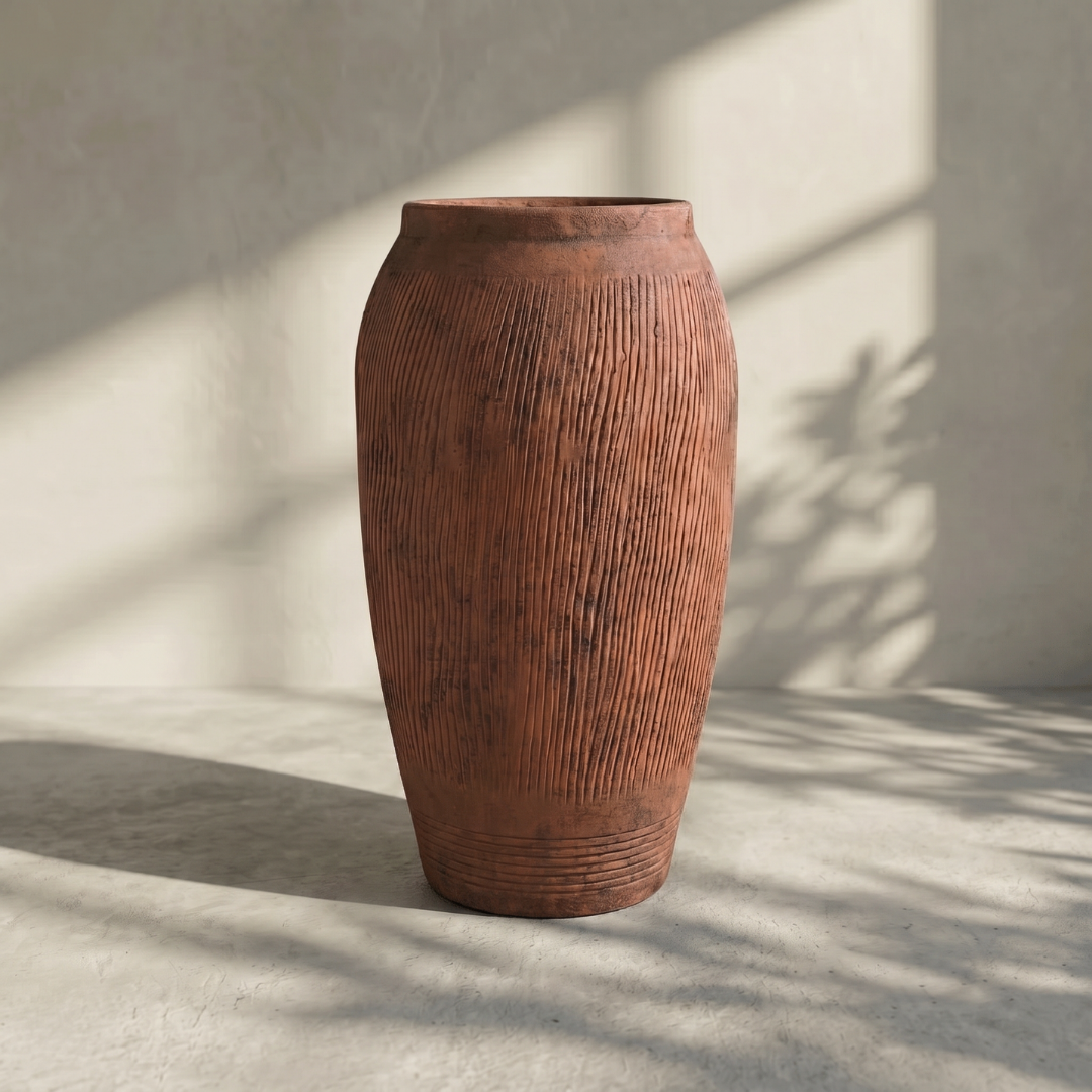 Pompeii Colossus, Fiber Clay Vessel in Burnt Sienna 11"D x 20"H