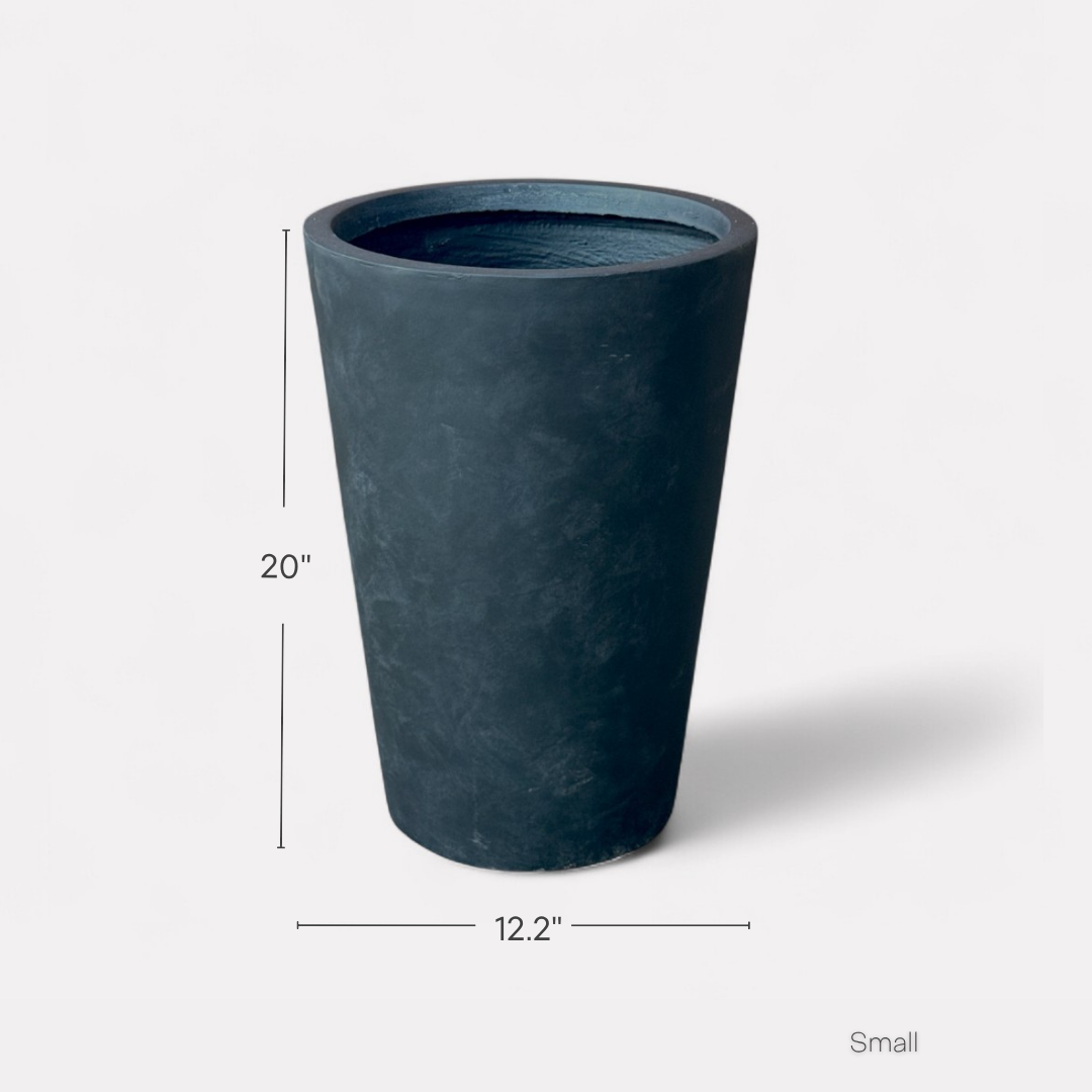 Tahiti Fiber Clay Planter, Hand-painted in Weathered Black, 19.6"D x 27.5"H