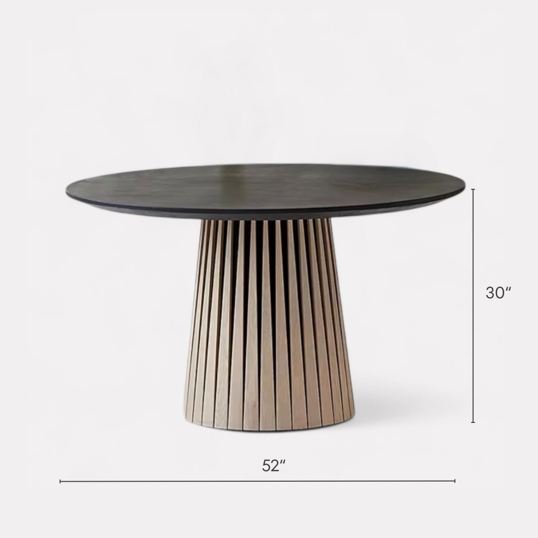 Tholos, Concrete & Oak Round Table Finished in Blackened Concrete & Brushed Light Oak, 52”D x 30”H