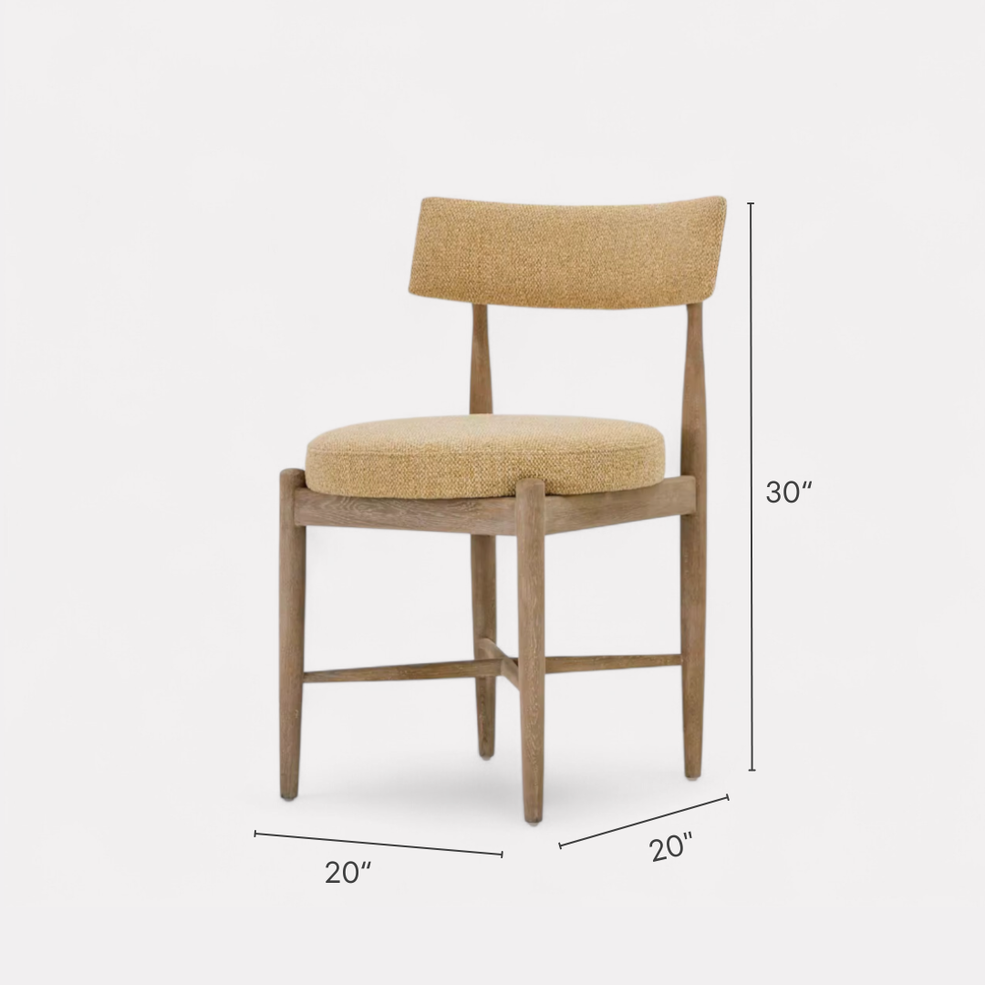 Kyra, Oak Dining Side Chair Finished in Smoky Grey Oak & Khaki Yellow Upholstery, 20"L x 20"W x 30"H