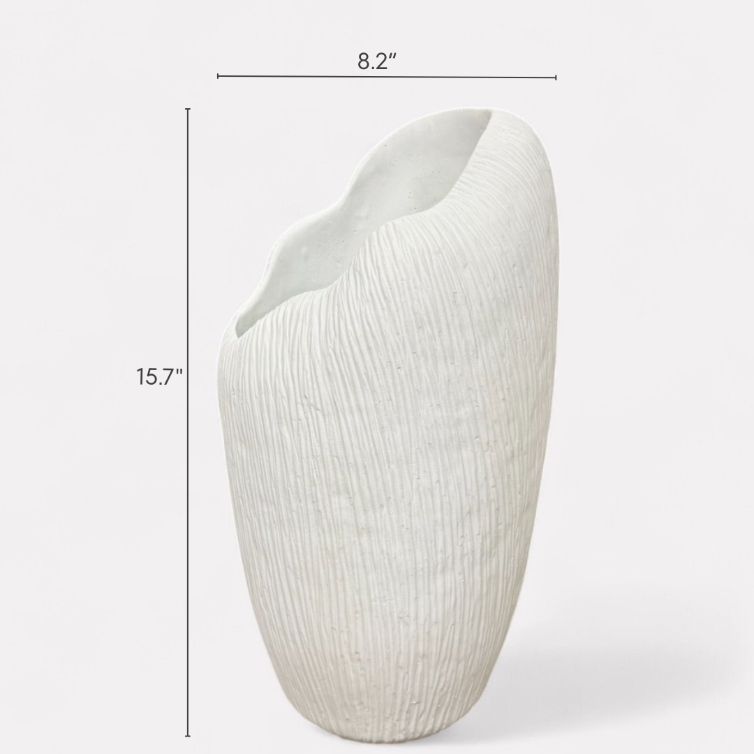 Zephyr Vasque, Artisan Cement Display Piece Hand-painted in White Dove, 8.2"D x 15.7"H